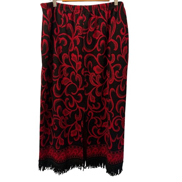 Nina Leonard Black & Red Fringe Skirt Size 1X 100% Acrylic skirt - Picture 7 of 12